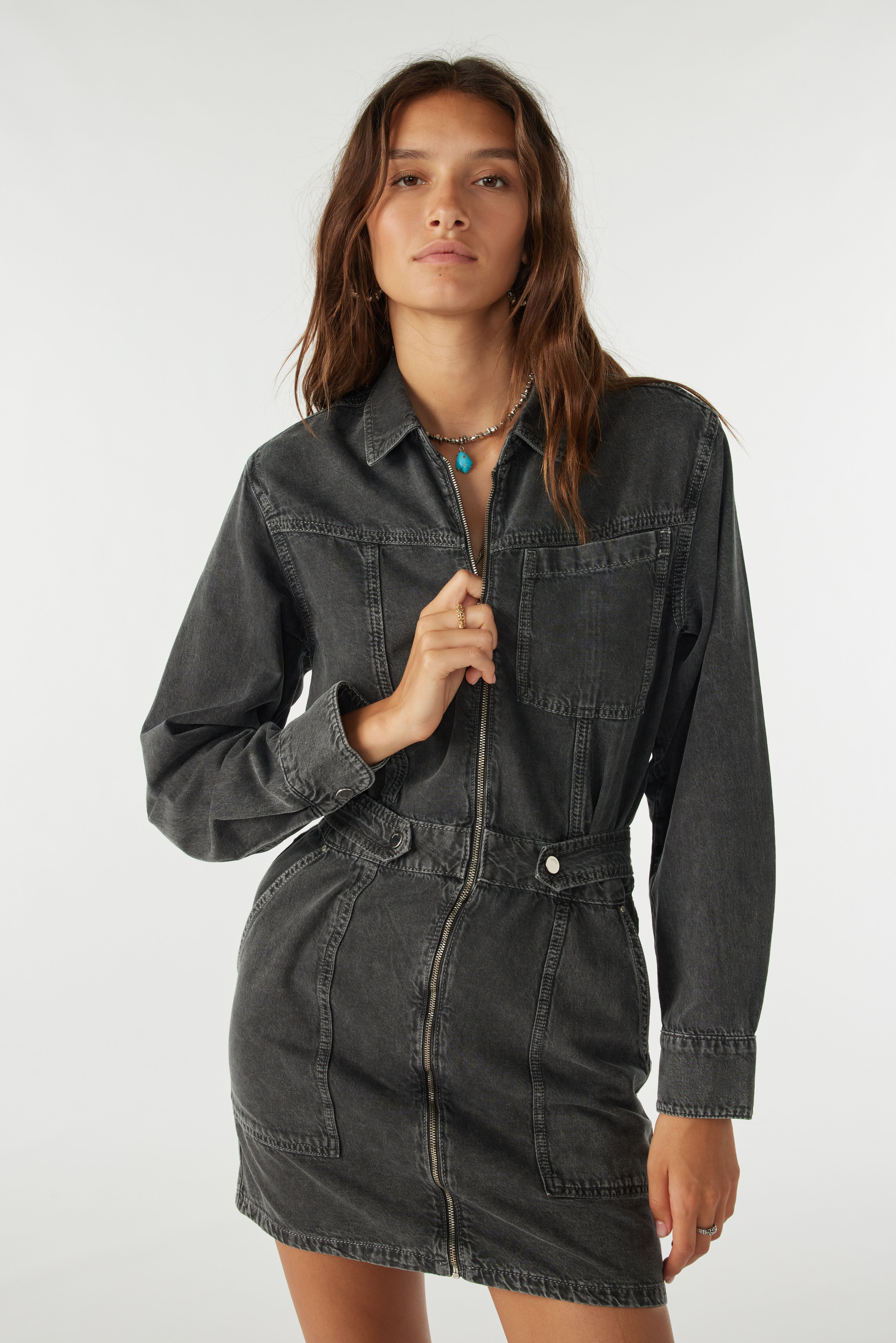 It Girl Distressed Denim Dress – Essentials and Lace